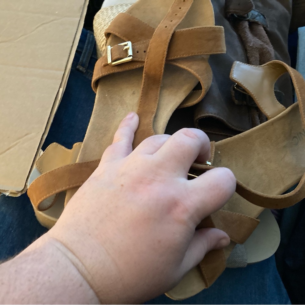 Rust Suede Vionic Adjustable Width Ankle Sandals - image 2